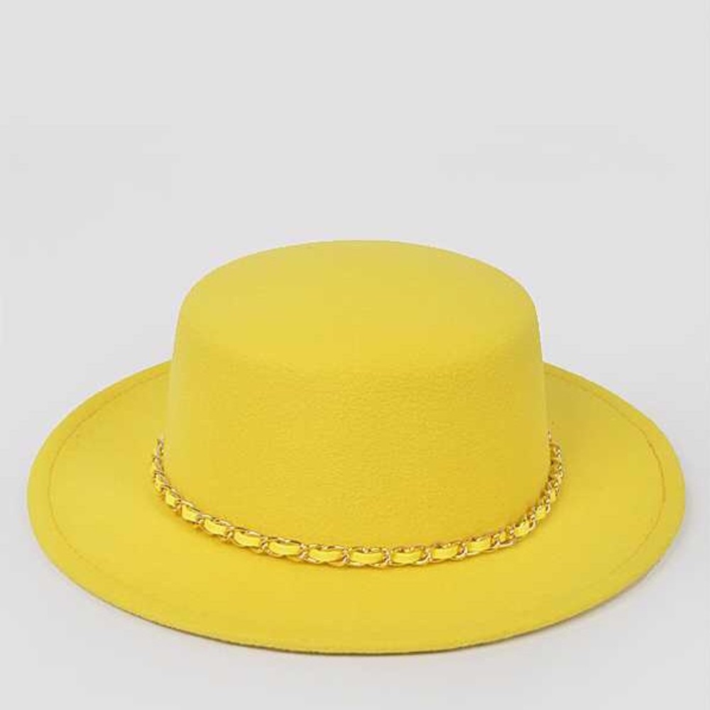 Chain Accent Faux Wool Felt Fedora